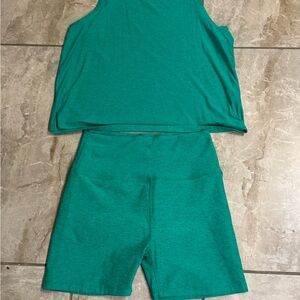 Beyond Yoga Teal Green Active Tank and High-Rise Bike Shorts Set